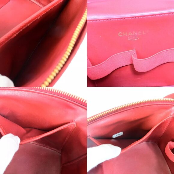 CHANEL CC Logo 2Way Vanity Hand Bag Caviar Skin Leather Red GHW Vintage - Picture 15 of 16